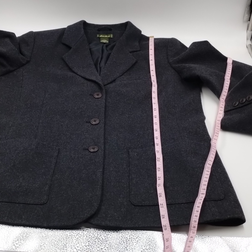 Eddie Bauer women's medium wool blazer/jacket dark gray three button w/pockets - Picture 8 of 8